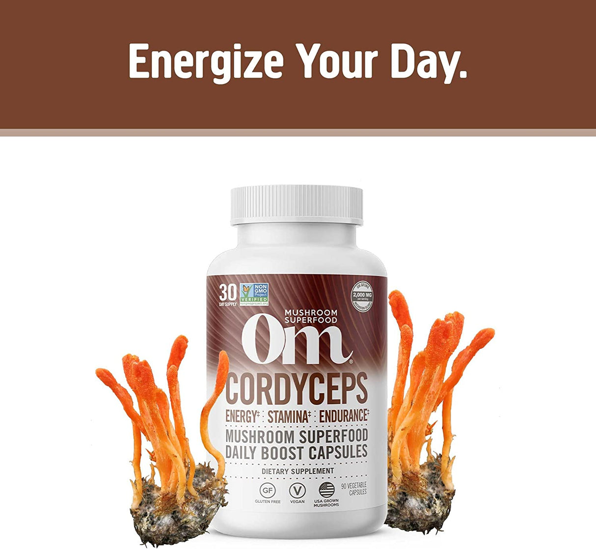 Om Mushroom Superfood Cordyceps Mushroom Capsules, Energy and Endurance Support Supplement, 90 Count - Cozy Farm