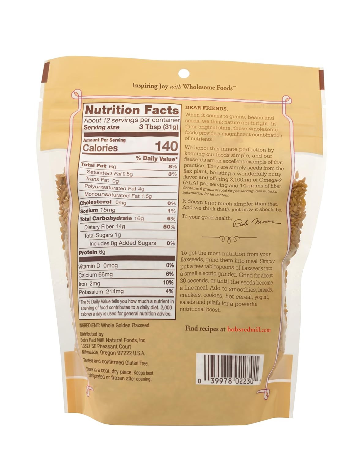Bob's Red Mill Golden Flaxseeds, Gluten Free, Case of 4, 13 oz Each