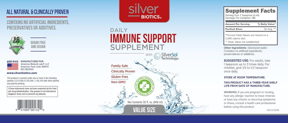 American Biotech Labs Silver Biotics Daily Immune Support Extract, 50 mcg/10 ppm, 32 fl oz