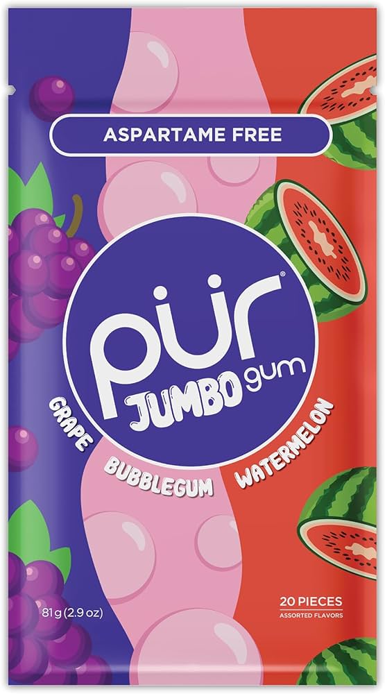 Pur Gum - Bubblegum Watermelon, 2.9 oz (Pack of 10) - Gluten-Free Chewing Gum