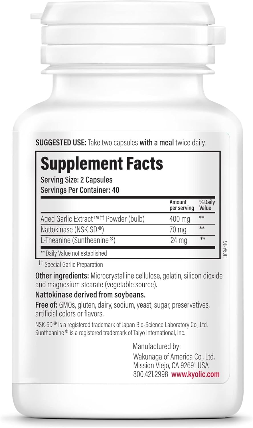 Kyolic Aged Garlic Extract, Blood Pressure Health Formula 109, 80 Capsules