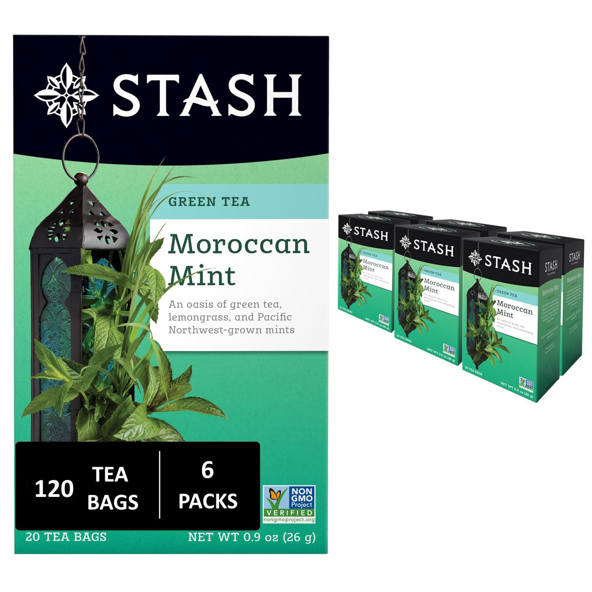 Stash Tea Organic Moroccan Mint Green Tea Bags, USDA Organic, Case of 6 (20 Count)