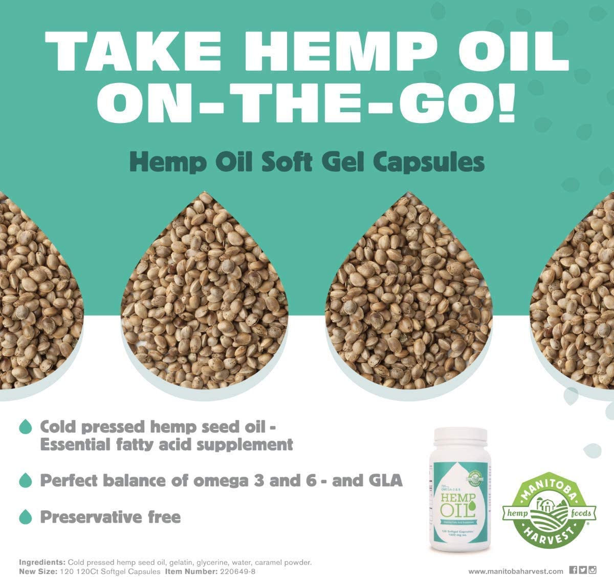 Manitoba Harvest 1000 mg Hemp Oil Softgels (60-Count) - Cozy Farm