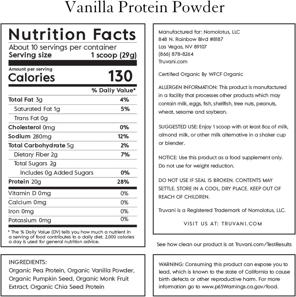 Truvani Vanilla Plant-Based Protein Powder - 10.47 Oz - Cozy Farm