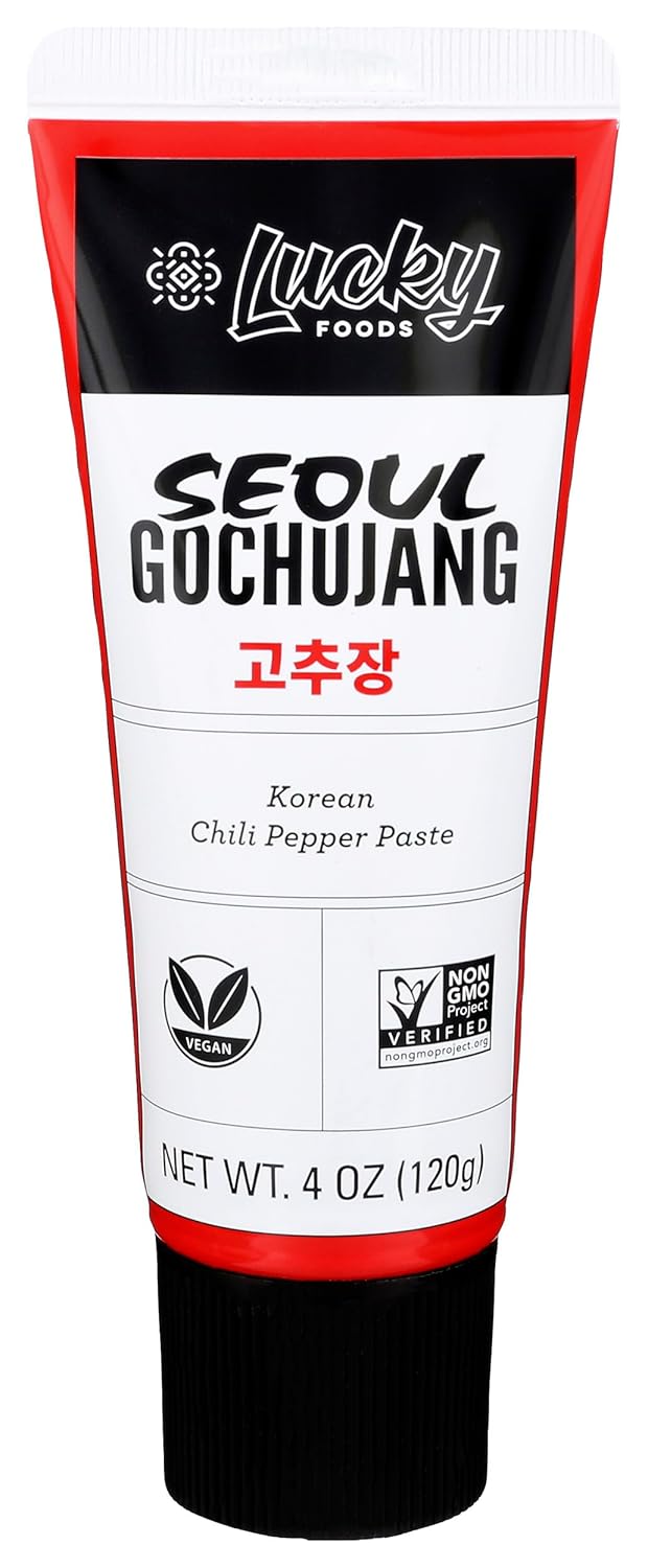 Tube of Lucky Foods Seoul Gochujang Korean Chili Pepper Paste on a white background
