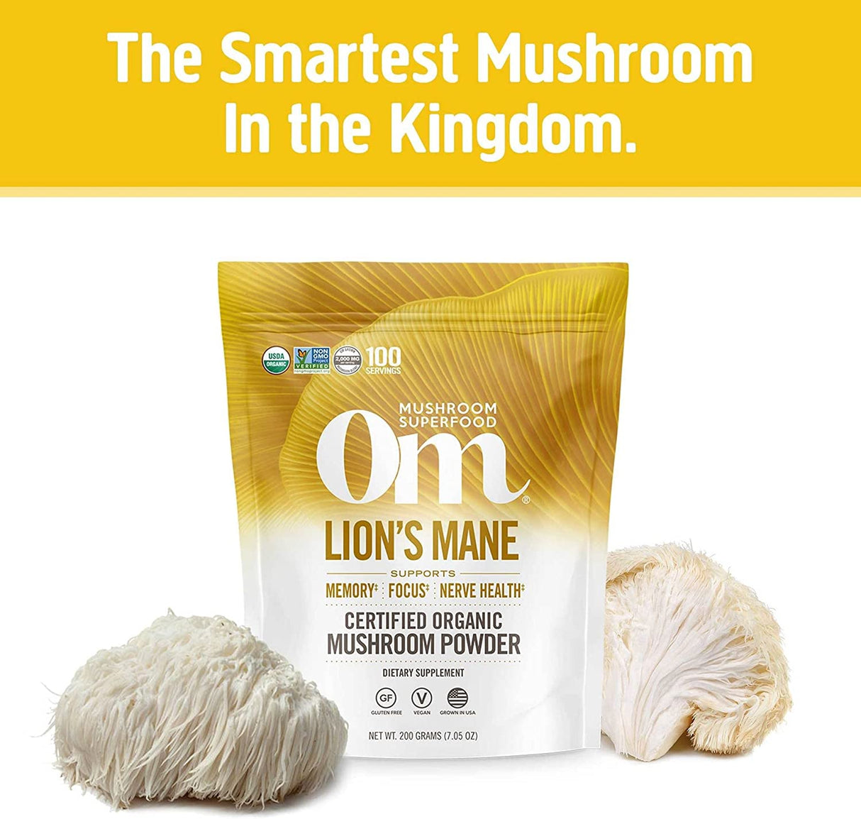 Om Mushroom Superfood Lion's Mane Organic Mushroom Powder, 7.05 Oz - Cozy Farm