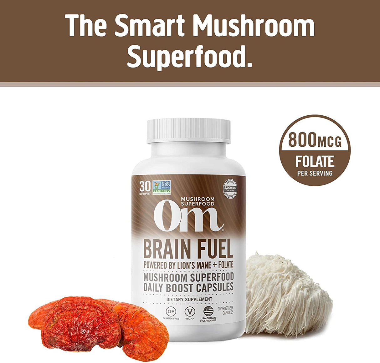 Om Mushroom Superfood Brain Fuel Mushroom Powder Capsules Superfood Supplement, 90 Count - Cozy Farm