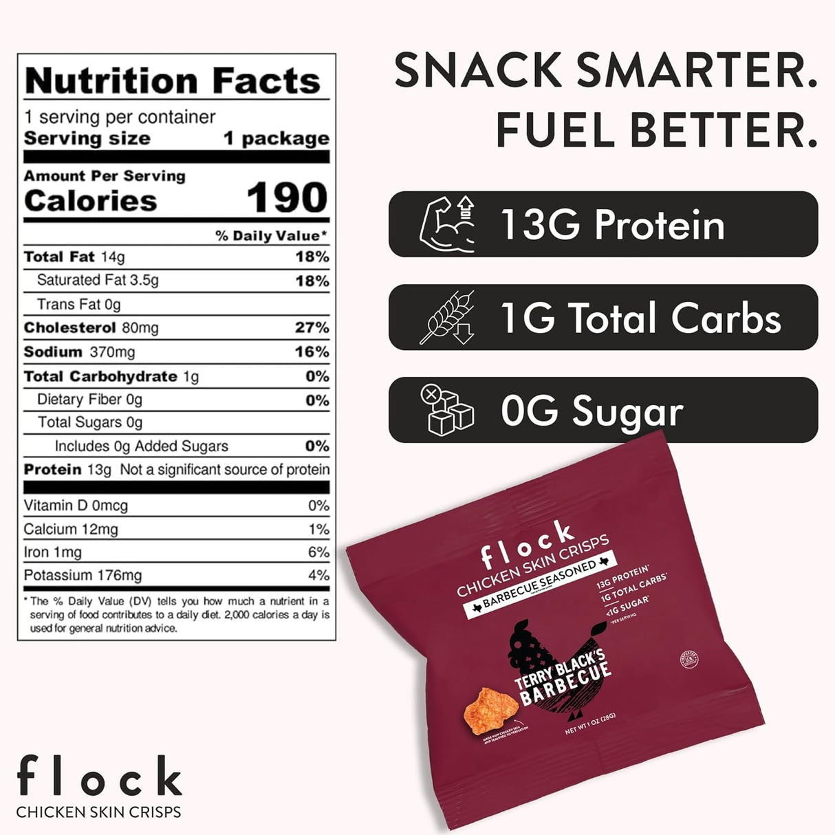 Flock Chicken Skin Chips, BBQ, 2.5 oz., Pack of 8