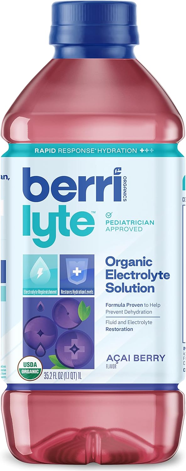 Berri Lyte Organic Electrolyte Strawberry Juice, 35.2 fl oz (Pack of 6) - Hydrating Sports Drink