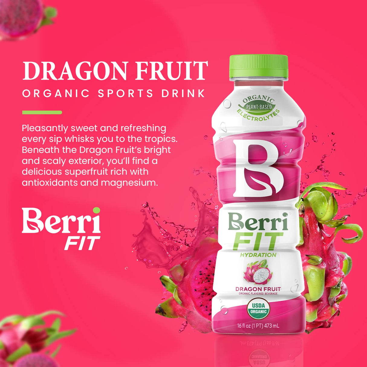 Berri Pro Dragon Fruit Plant-Based Fitness Beverage, 12 Pack, 16 Oz. Each - Cozy Farm
