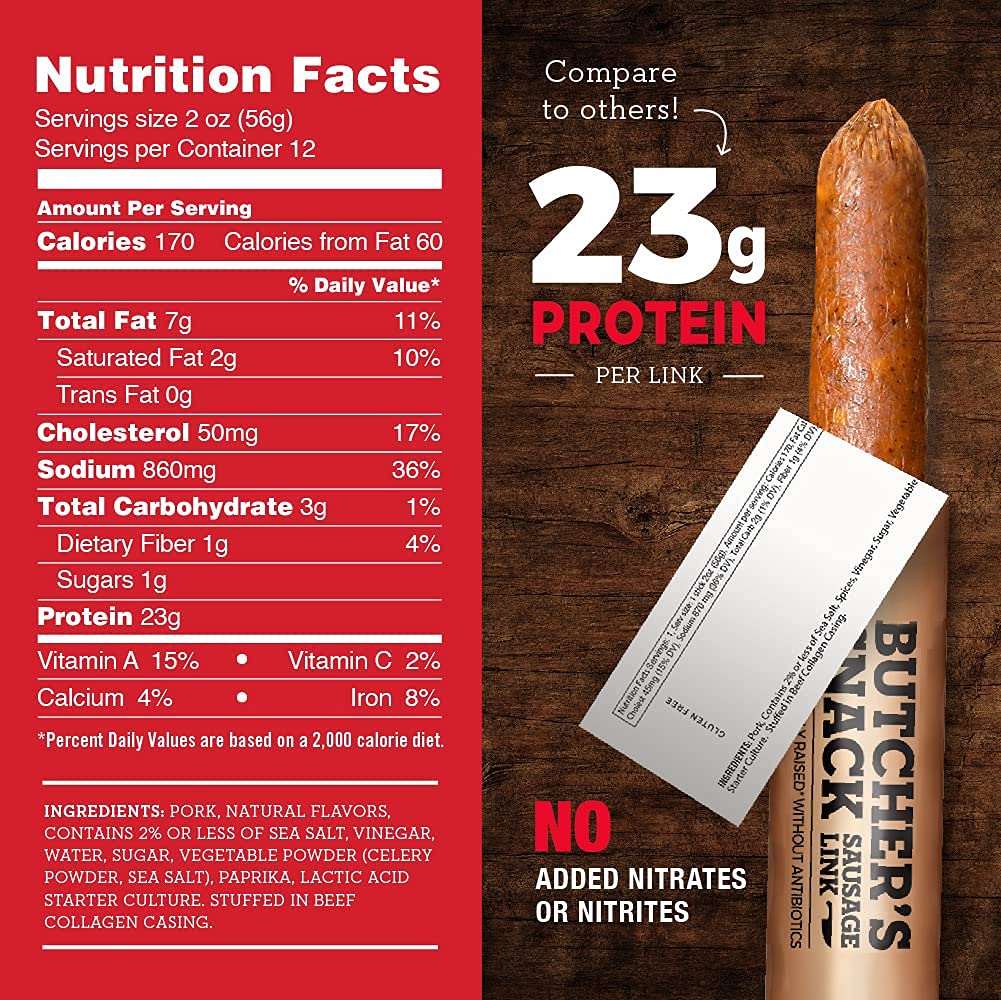 4505 - Butcher Sausage Link Snack Red Hot - Pack Of 12-2 Oz - Cozy Farm