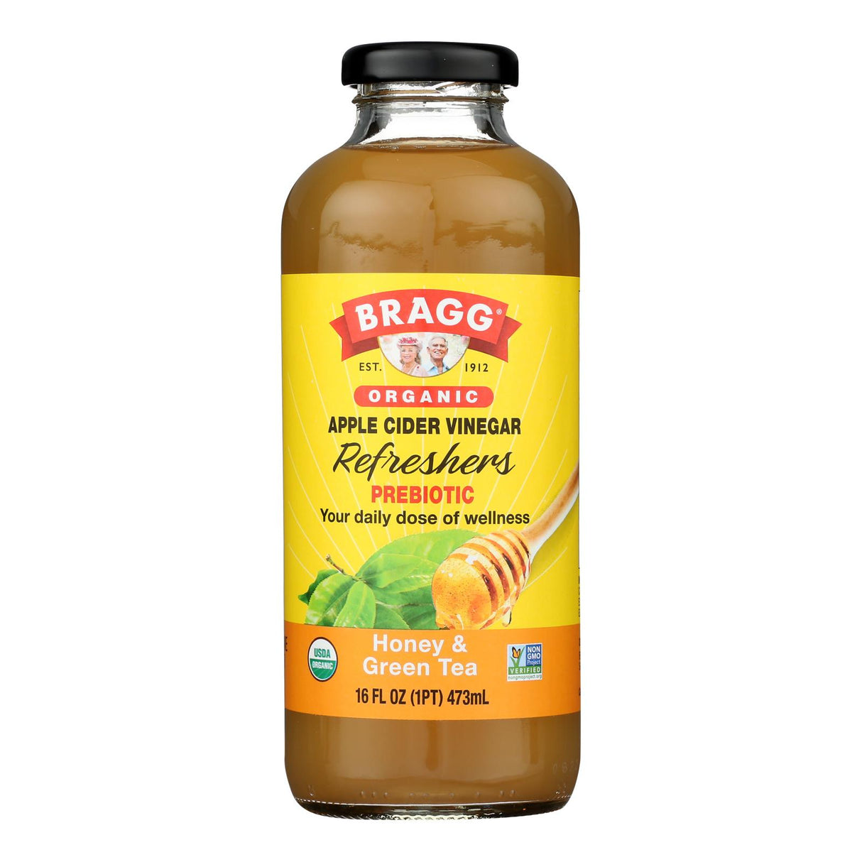 Bragg Organic Apple Cider Vinegar, Honey Green Tea Refresh, 16 Fl Oz - 12 Pack - Cozy Farm