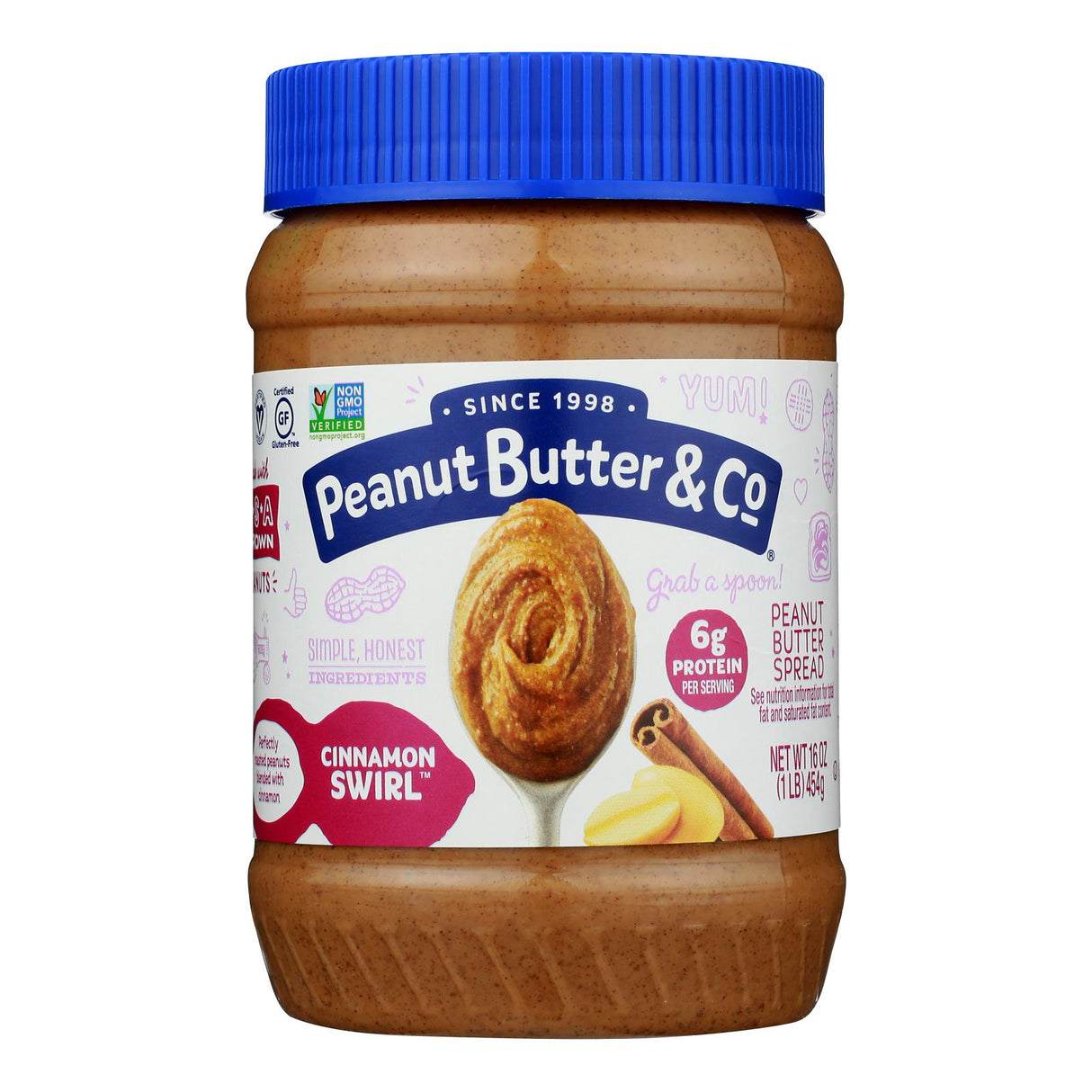 Peanut Butter & Co. Cinnamon Swirl Peanut Butter - 16 Oz. Jars, Pack of 6 - Cozy Farm