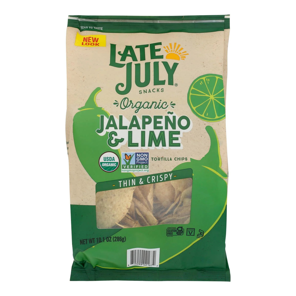 Late July Tortilla Chips, Jalapeno Lime, 7.8 oz Bags (Pack of 12) - Cozy Farm