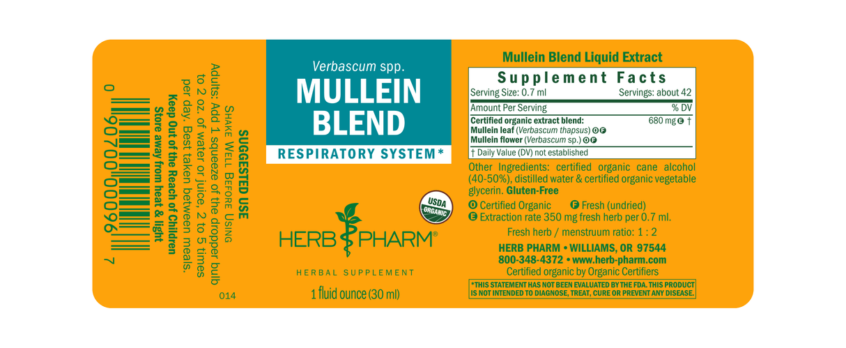 Herb Pharm Mullein 花提取物 - 呼吸支持 - 1 液量盎司