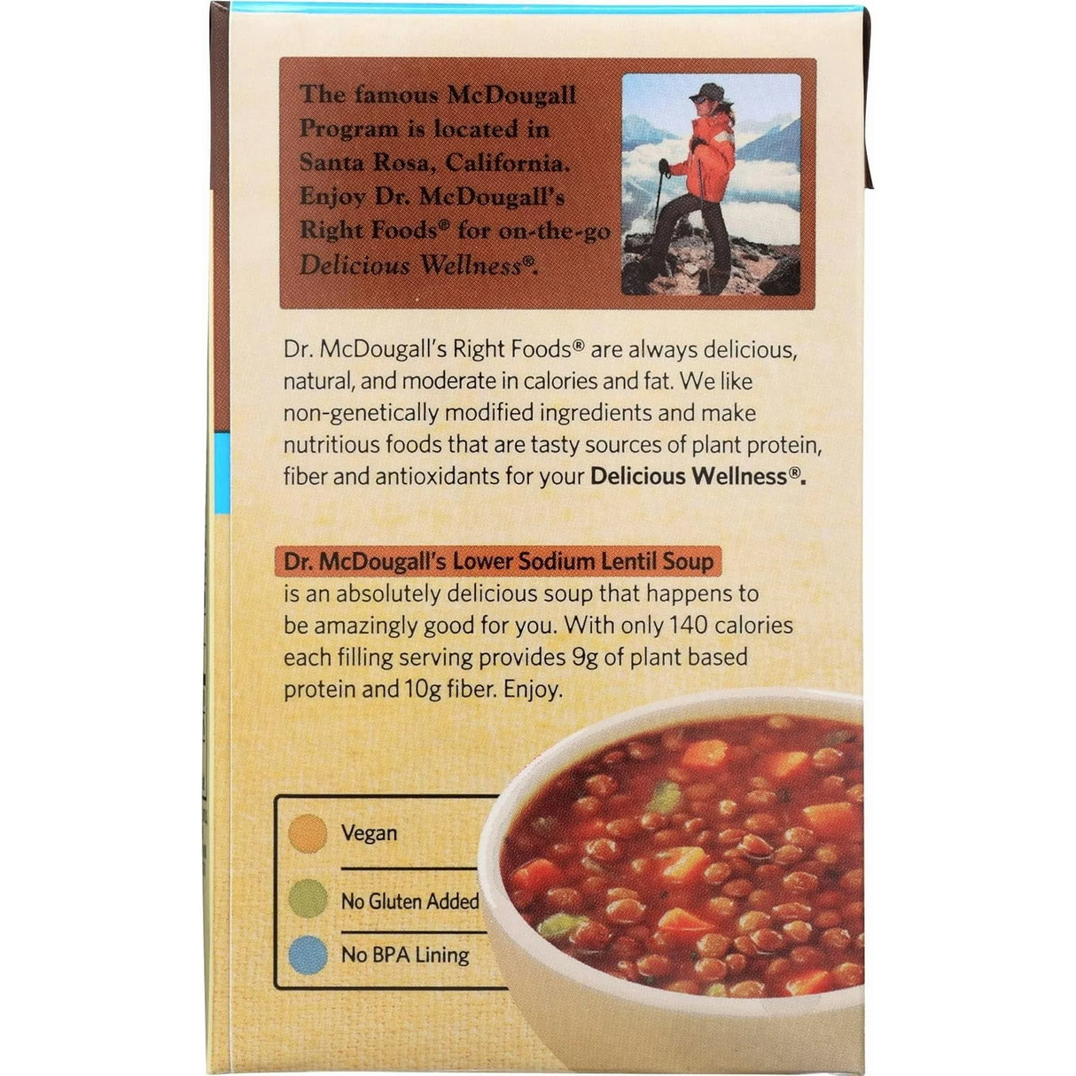 Dr. McDougall's Lower Sodium Lentil Soup, Case of 6, 18 oz Each, Hearty Plant-Based Meal