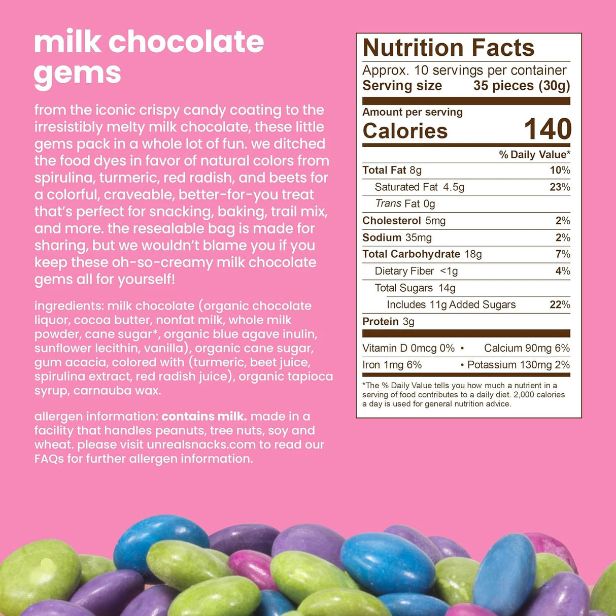 Unreal Milk Chocolate Gems, Case of 12 - 1.3 oz Each