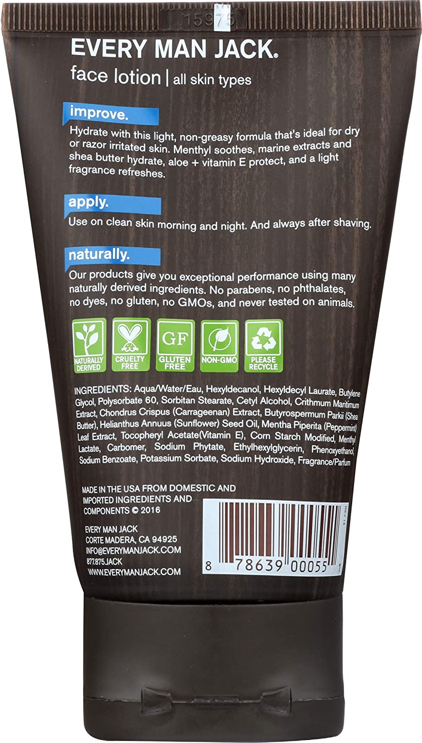 Every Man Jack Face Lotion - Hydrating and Soothing for Men - 4.2 Fl Oz - Cozy Farm