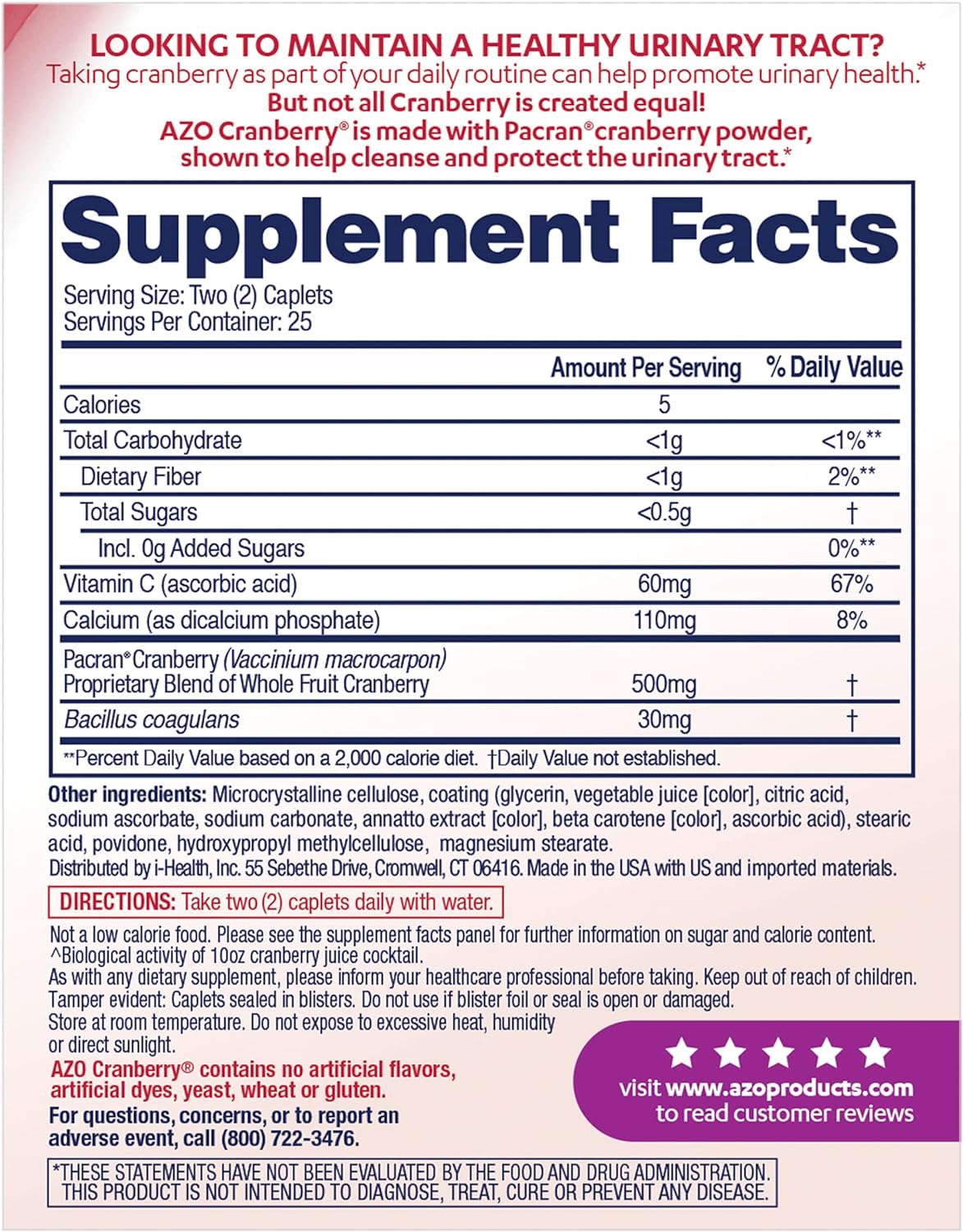 AZO | Cranberry Caplets | Urinary Tract Health Support | 50 Count - Cozy Farm