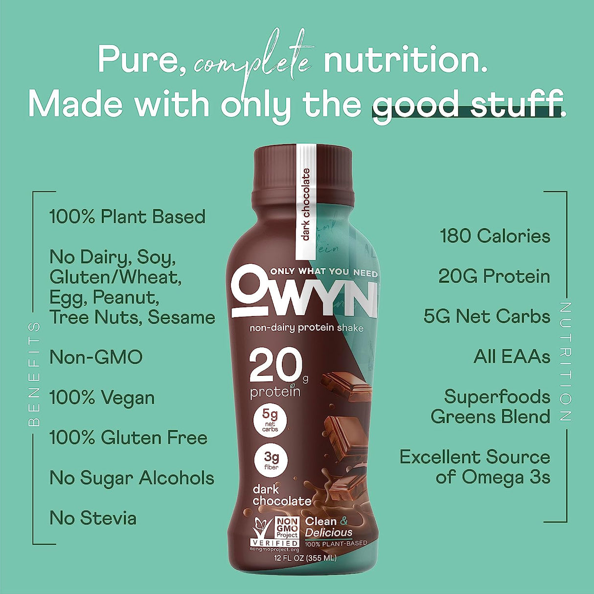 OWYN - Plant-Based Protein Shake - Dark Chocolate - 12 Fl Oz. (Pack of 12) - Cozy Farm