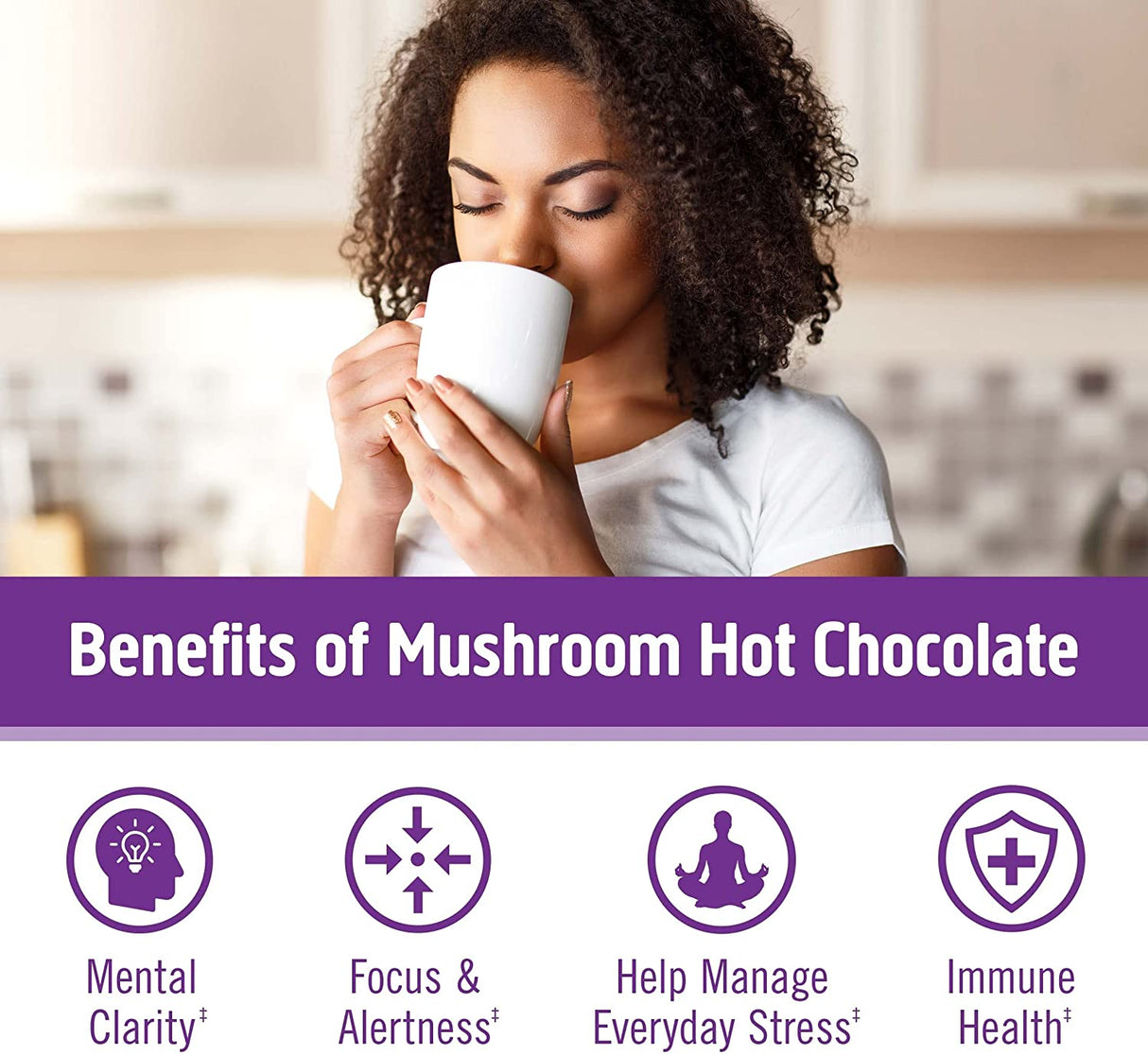 Om Mushroom Superfood Hot Chocolate Blend | Single Serve | 10 Count | Lion's Mane, Reishi, Chaga, Turkey Tail - Cozy Farm