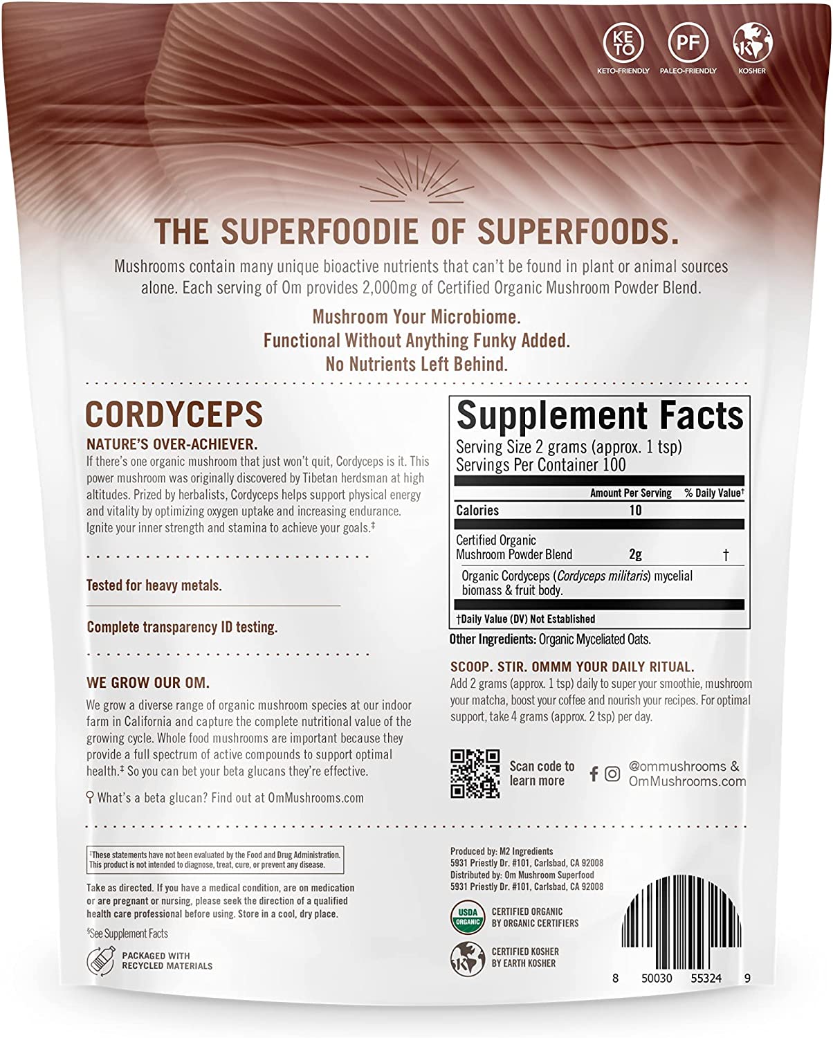 Om Mushroom Sup. Cordyceps Organic Mushroom Powder, 7.05 Oz. - Cozy Farm