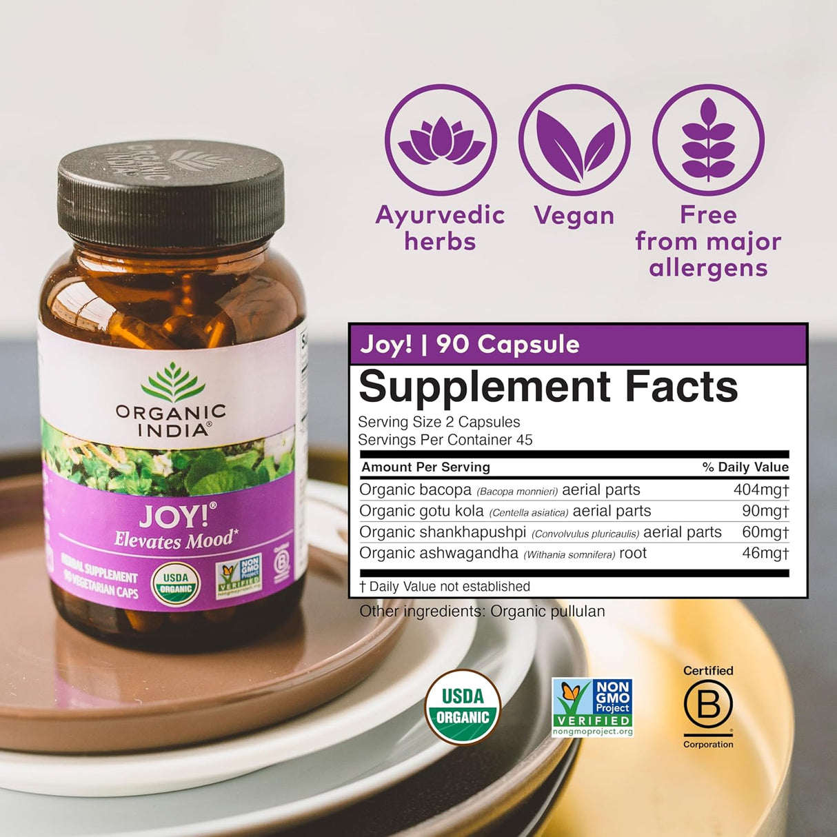 Organic India Joy! Whole Herb Supplement, 90 Veggie Caps