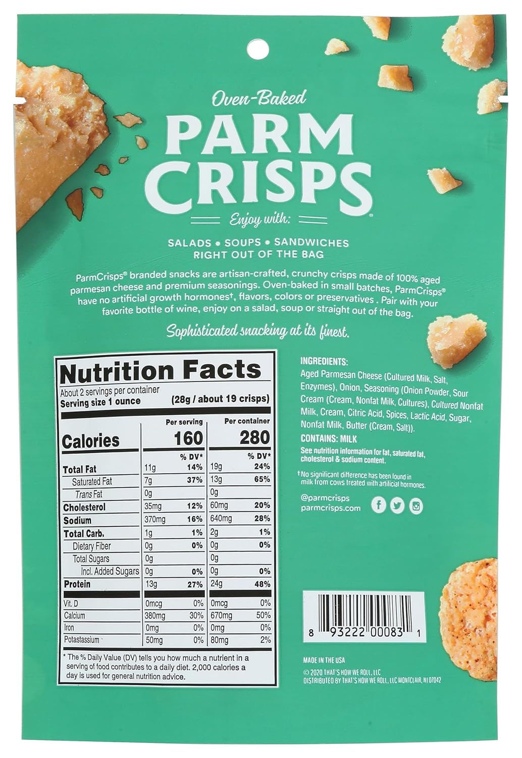Parm Crisps, Creamy Onion Flavored Cheese Crisps, Pack of 12, 1.75 Oz