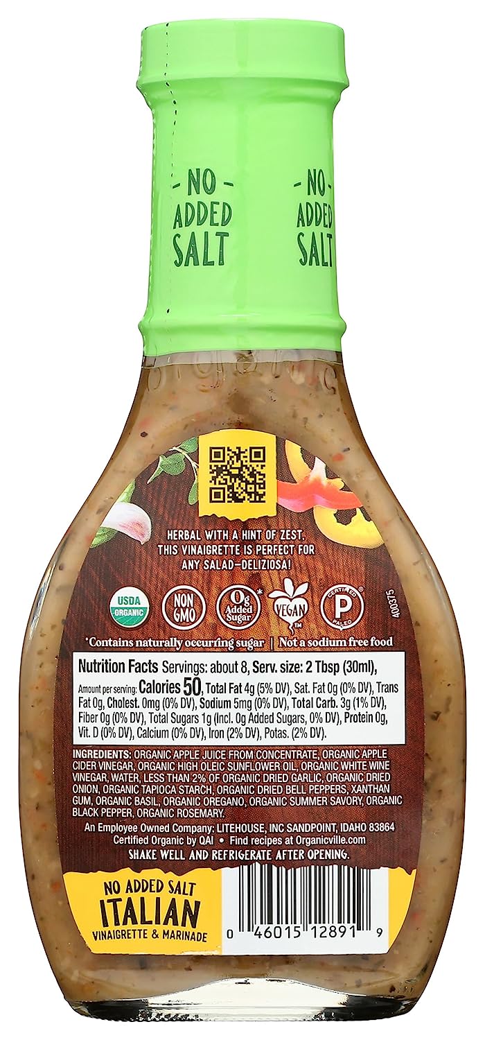 Organicville - Dressing Italian No Salt Added (Pack of 6-8 Fl Oz) - Cozy Farm