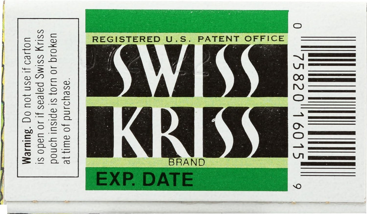 Swiss Kriss brand packaging with patent office information and bar code.