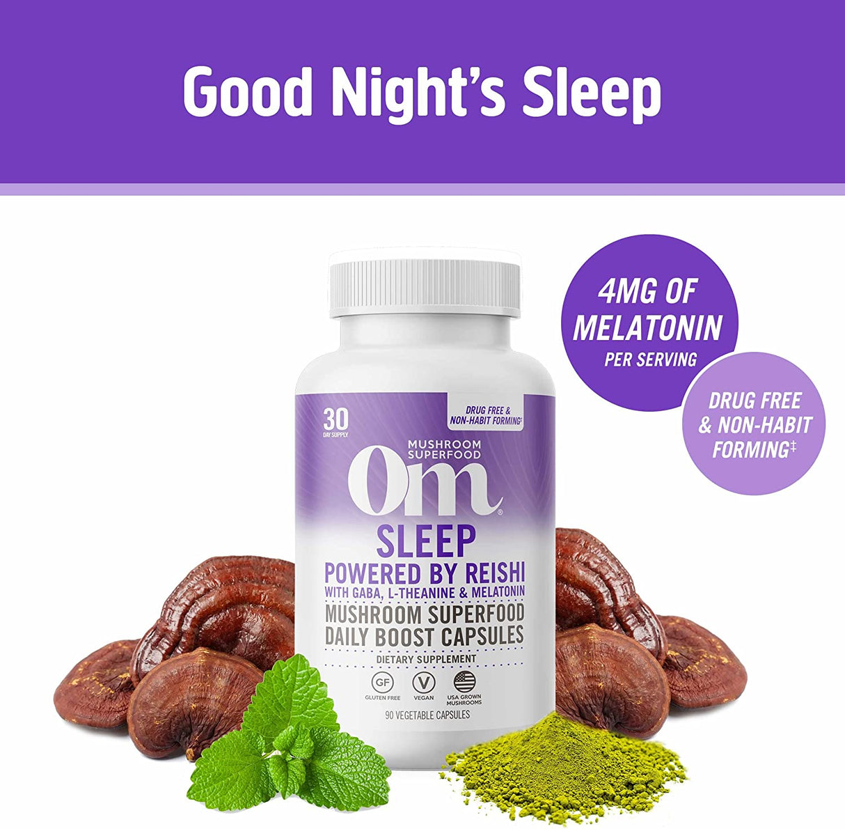 Om Mushroom Superfood Sleep Mushroom Capsules: 90-Count Superfood Sleep Support Supplement - Cozy Farm