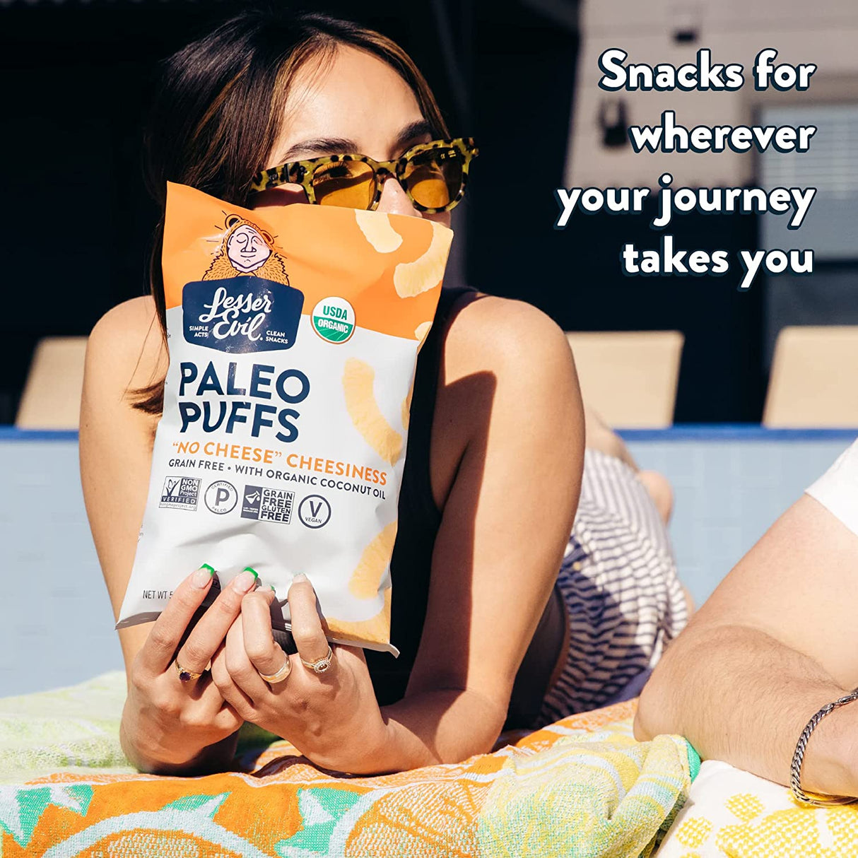 Lesser Evil Paleo Puffs Crunch - No-Cheese Cheesiness (Pack of 9 - 5 Oz.) - Cozy Farm