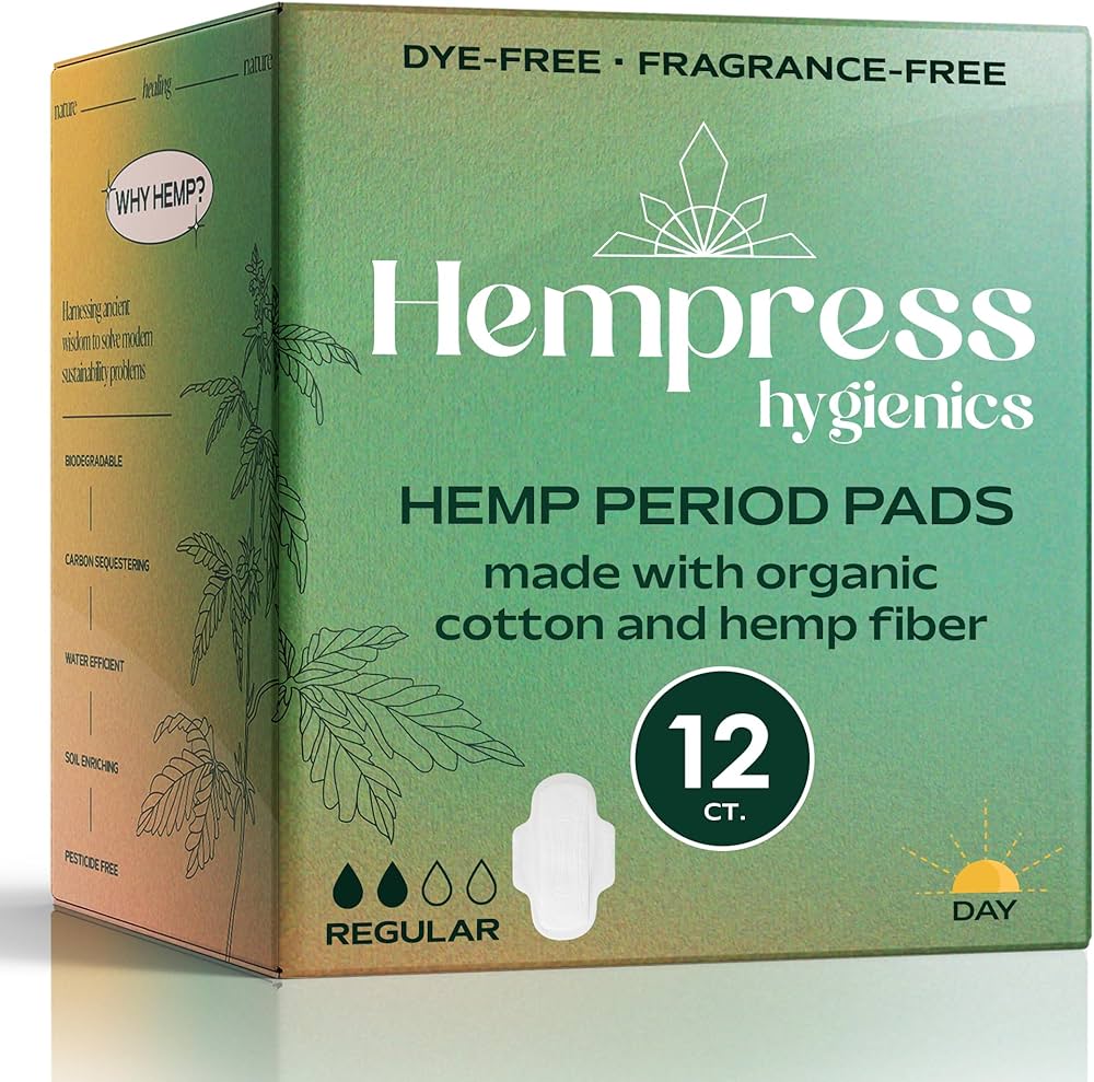 Hempress Hygienics - Day Period Pads, 12 ct - Absorbent Menstrual Protection