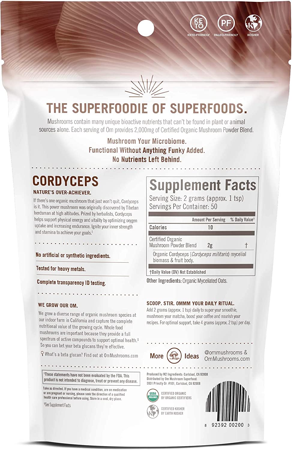 Om Mushroom Superfood Organic Cordyceps Mushroom Powder, 3.5 Oz - Cozy Farm