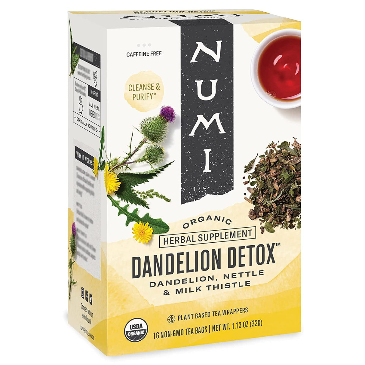 Numi Tea Herbal Dandelion Detox Tea - 16 Tea Bags (Pack of 6) - Cozy Farm