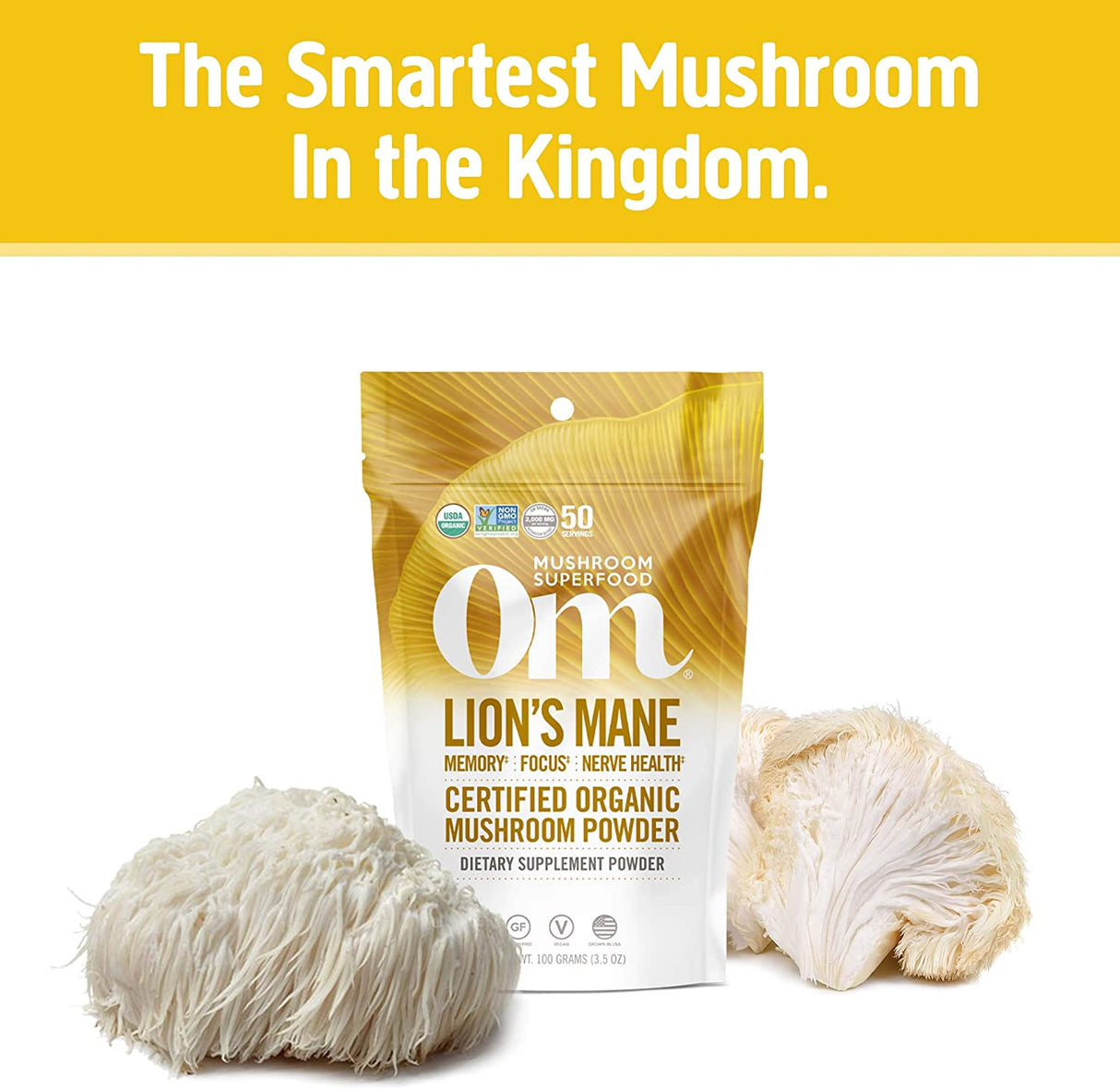 Om Mushroom Superfood Lion's Mane Organic Mushroom Powder 3.5 Oz - Cozy Farm