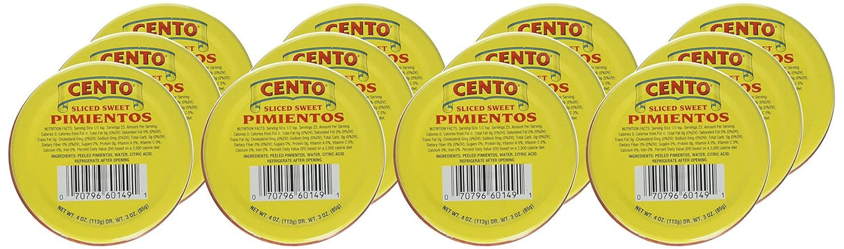Cento Premium Quality Sweet Pimientos, 4 Oz, Pack of 12