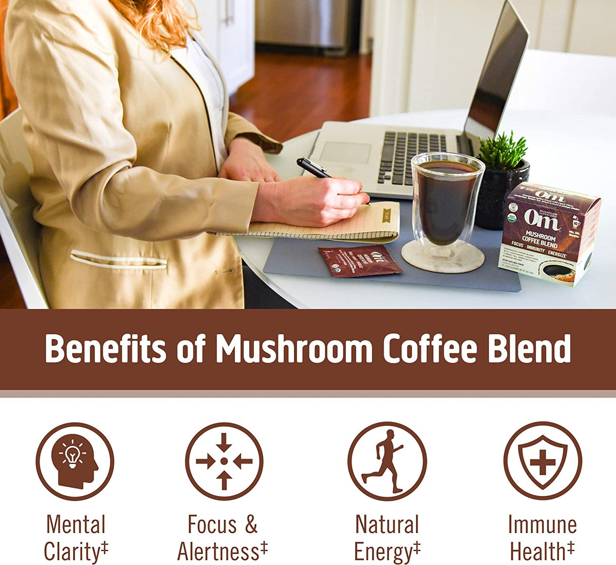 Om Mushroom Superfood Coffee Blend Mushroom Powder, Single Serve, 10 Count - Cozy Farm