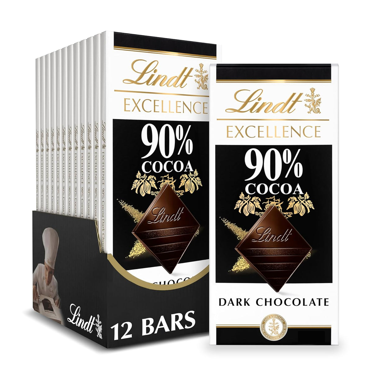 Lindt Excellence 90% Cocoa Dark Chocolate Bar Case of 12 3.5 Oz