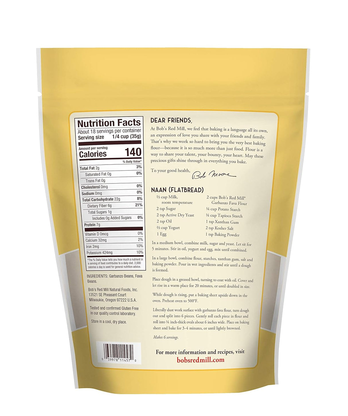 Bob's Red Mill Gluten-Free Garbanzo/Fava Flour, 22 Oz., Pack of 4