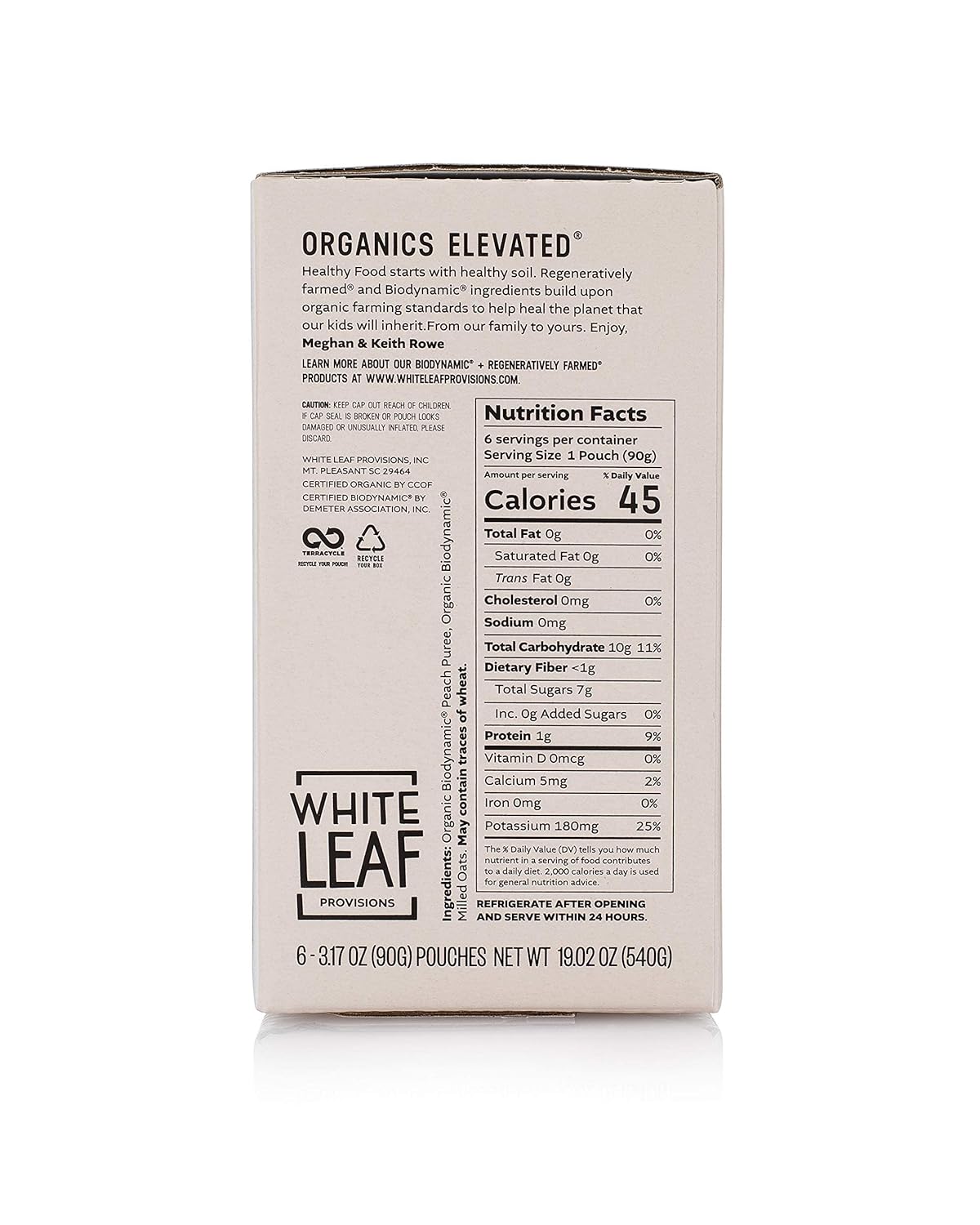 White Leaf Provisions Peach & Oat Breakfast Bars, Case of 6, 90 Gram Packs