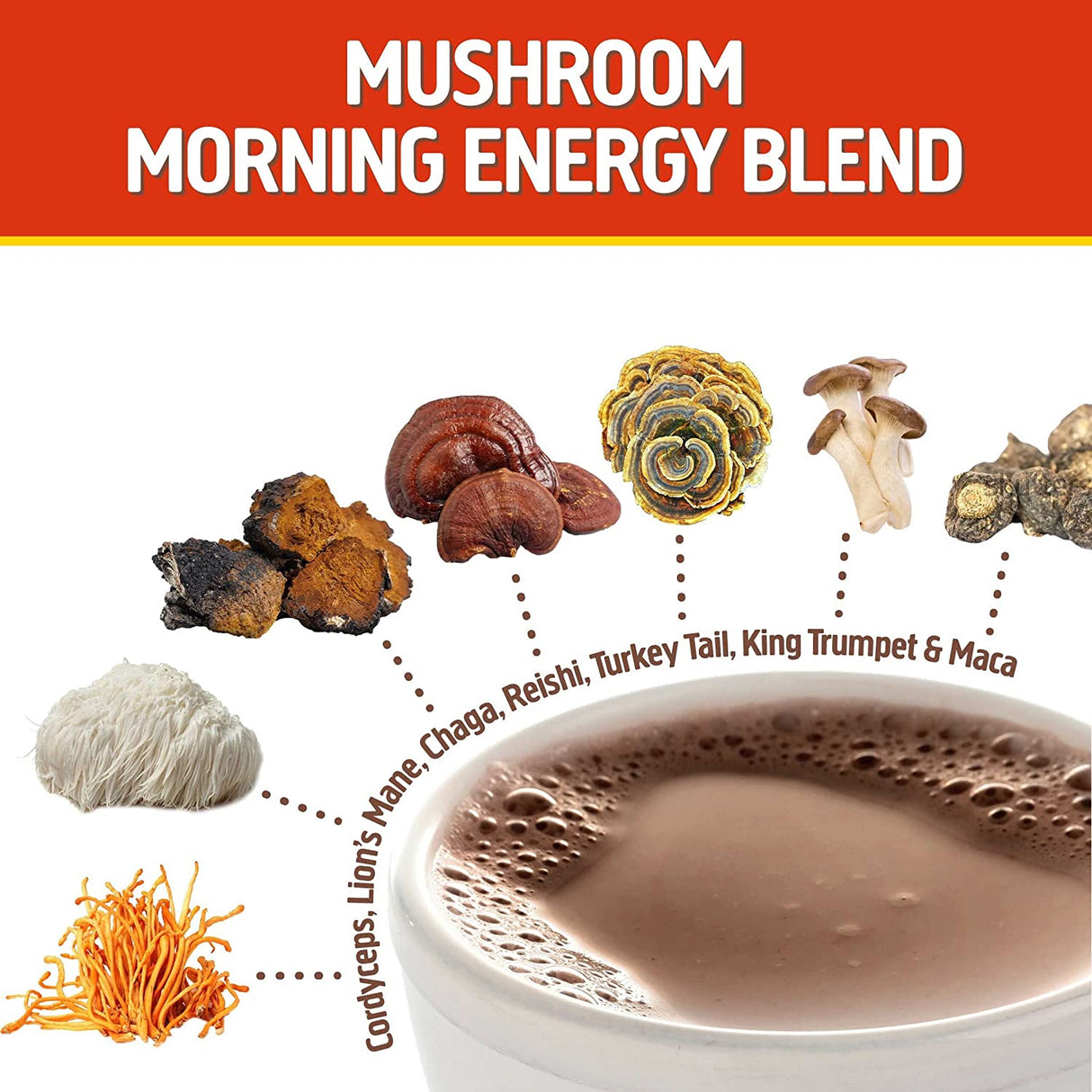 Om Mushroom Superfood Morning Energy Blend Mushroom Powder Drink (Pack of 10 - 0.28oz) - Cozy Farm