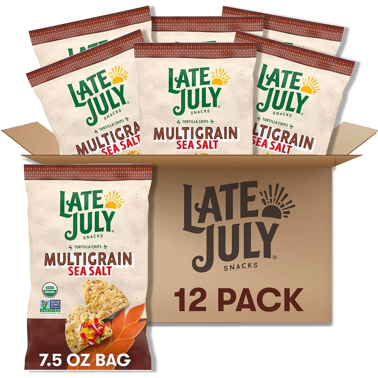 Late July Snacks Multigrain Sea Salt Tortilla Chips, 7.5 Oz. (Pack of 12)