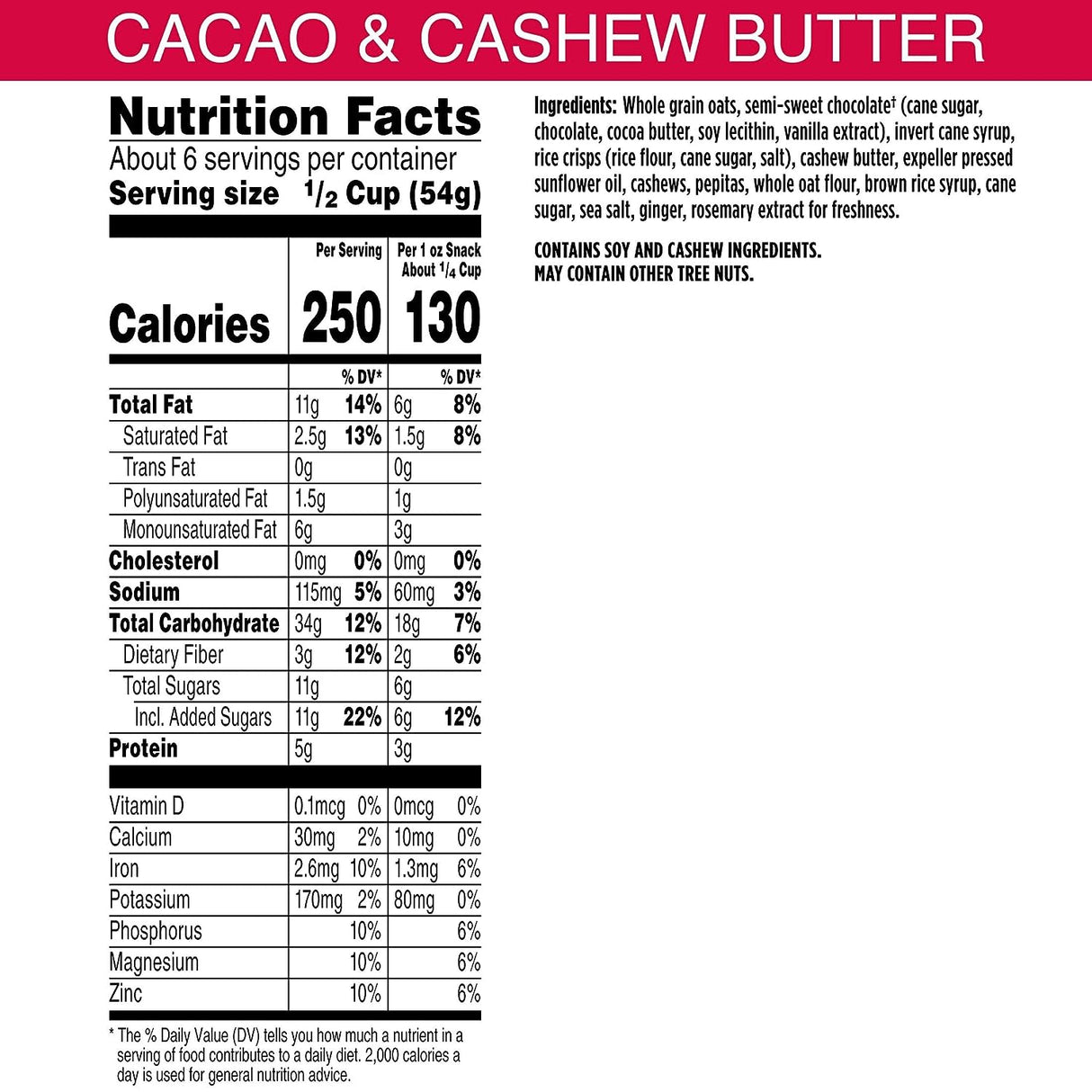 Bear Naked Granola - Cacao Cashew Butter Crunch, 11 Oz. (Pack of 6) - Cozy Farm