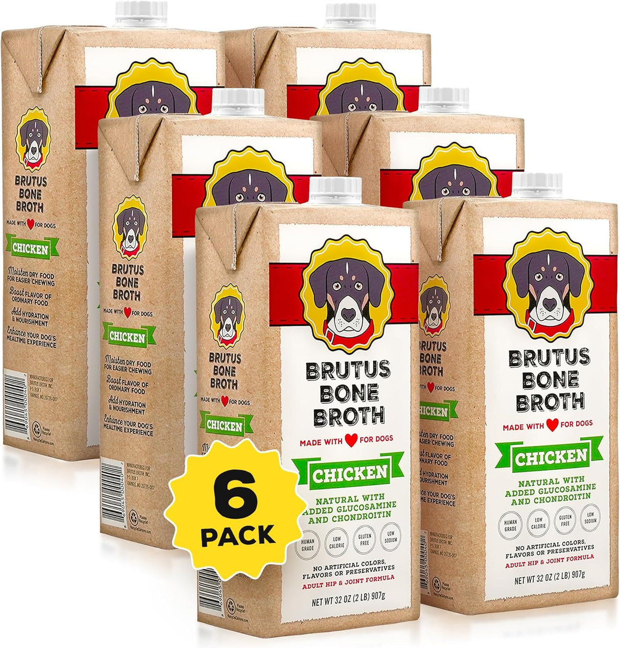 Brutus Broth Chicken Bone Broth, 32 oz (Pack of 6) - Gluten-Free Hydration