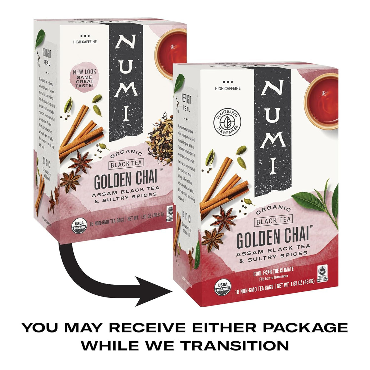 Numi Golden Chai, Organic Assam Black Tea with Spices – 18 Bags (Pack of 6)