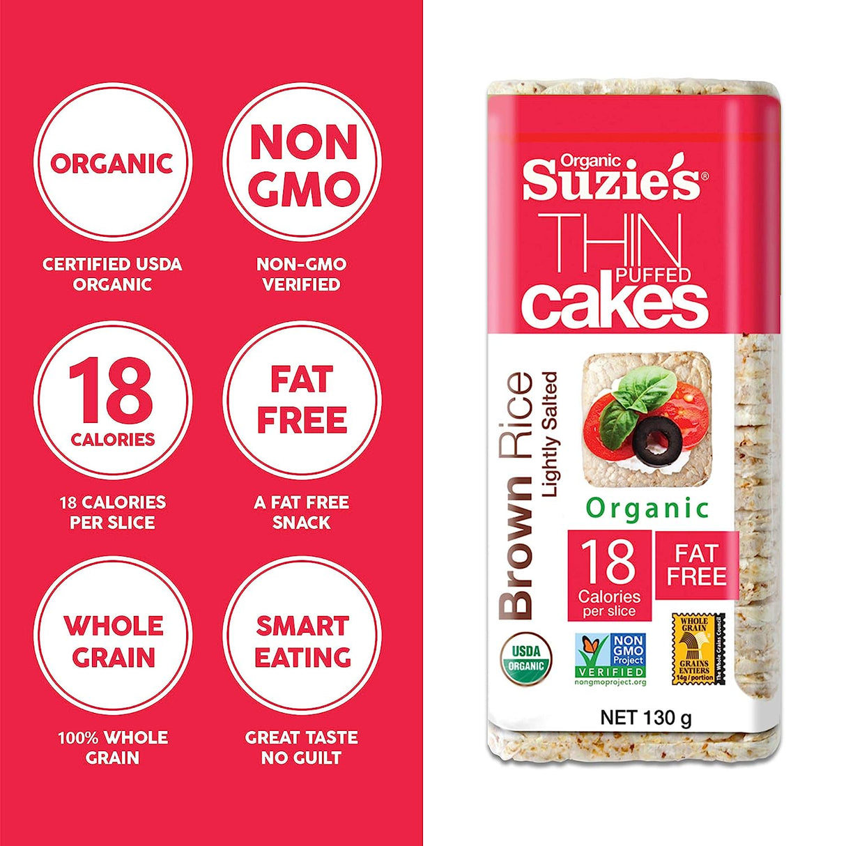 Suzie's Thinly Salted Brown Rice Cakes (Pack of 12 - 4.9 oz.) - Cozy Farm