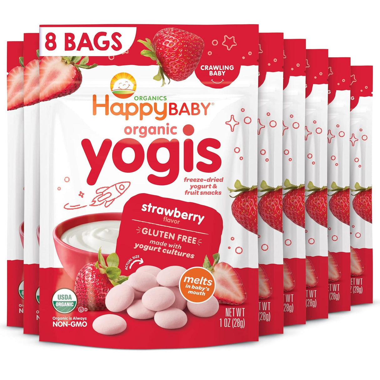 Happy Baby Happy Yogis Organic Strawberry Yogurt & Fruit Snacks, 1 oz, Pack of 8