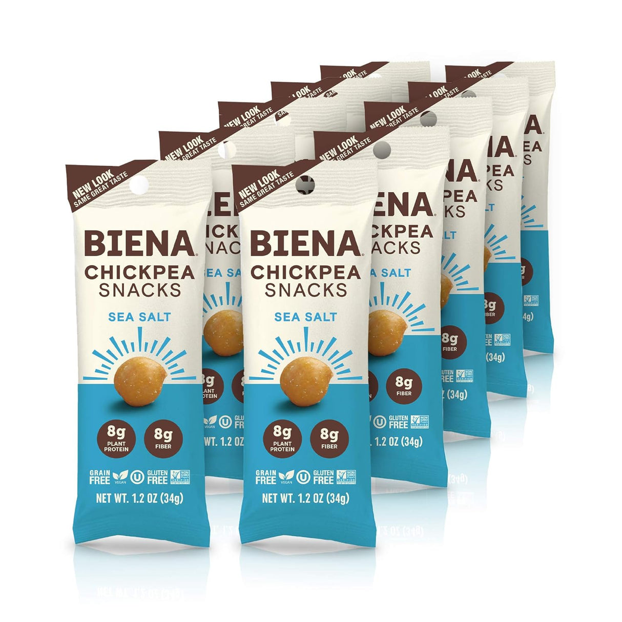Biena Roasted Chickpea Snacks, Sea Salt, 1.2 oz, Case of 10
