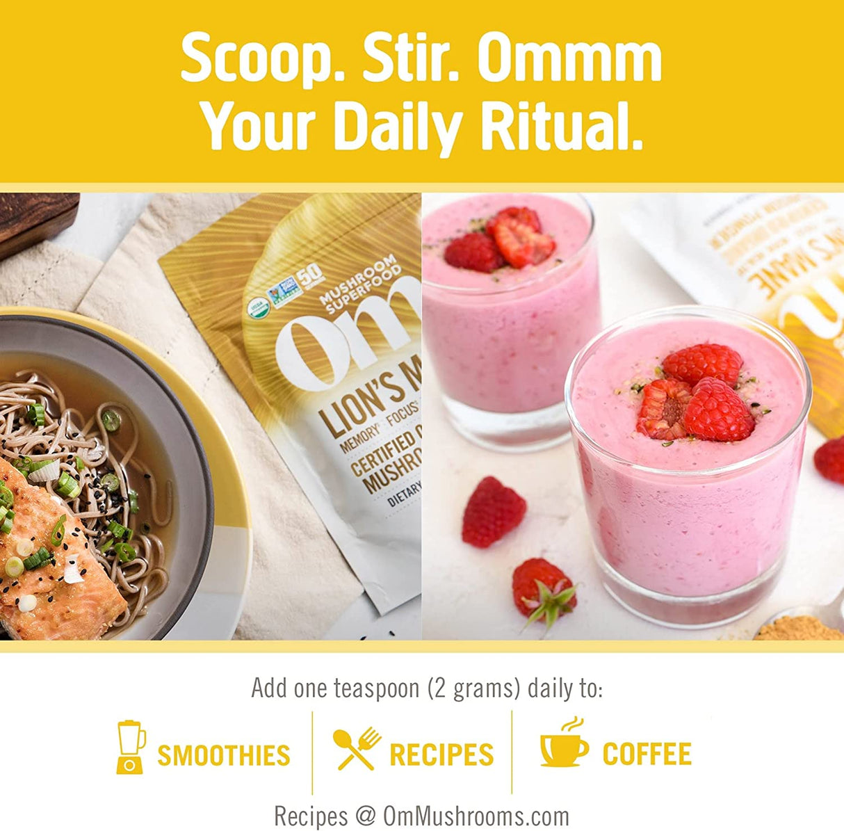 Om Mushroom Superfood Lion's Mane Organic Mushroom Powder, 7.05 Oz - Cozy Farm